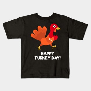 Happy Turkey Day With Turkey Holding an Apple Kids T-Shirt